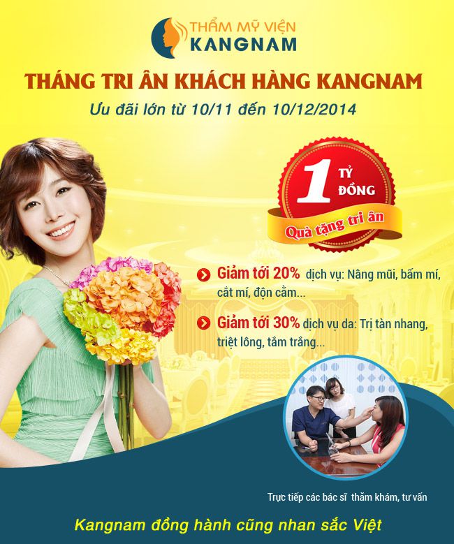 “Tháng tri ân khách hàng Kangnam”-Giảm 20% chi phí từ 10/11 đến 10/12/2014